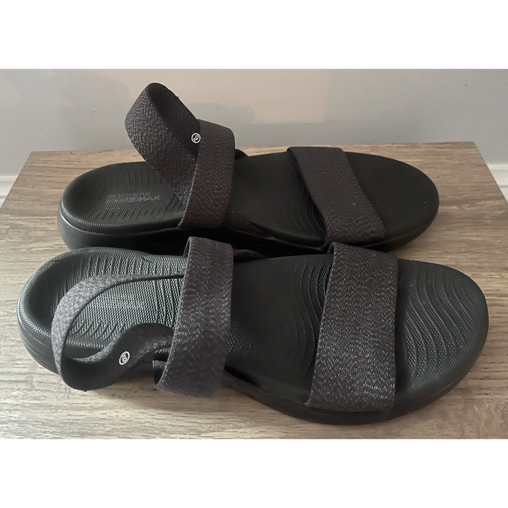 Skechers Sandals Womens Size 9 Black Goga Max Strappy Stretch Comfort Shoes O1